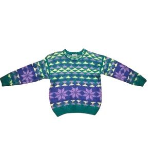 GALLAGHER Vintage Purple Fair Isle Mohair Wool Crew Neck Sweater Womens Medium